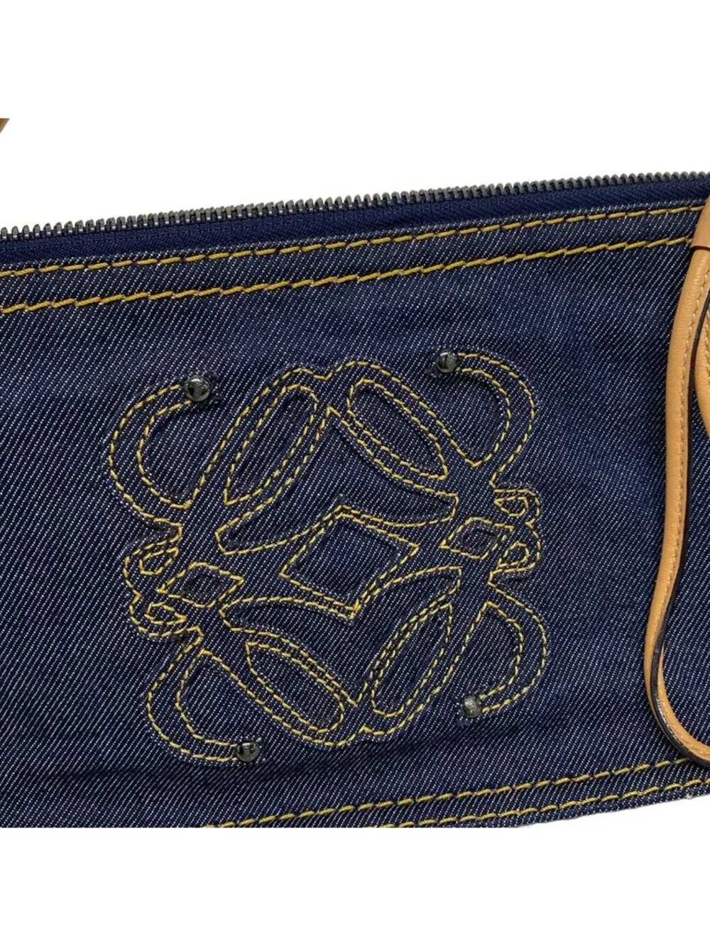 Loewe Shoulder Bag Dark Navy Beige Stitch Leather